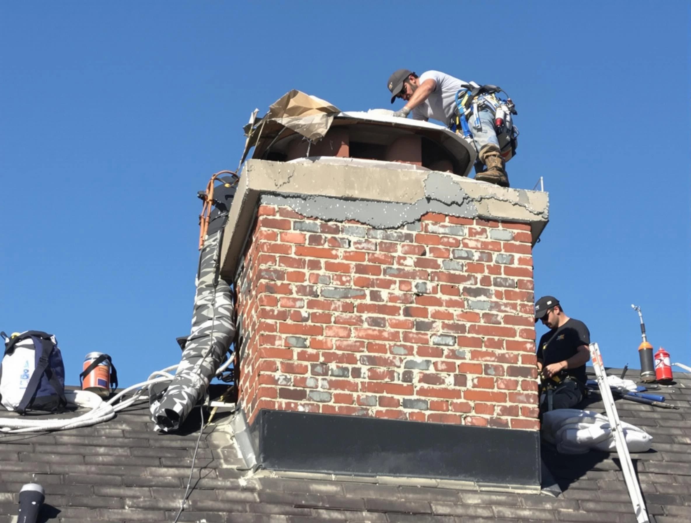 Norman Chimney Sweep installing a custom chimney crown in Norman, OK