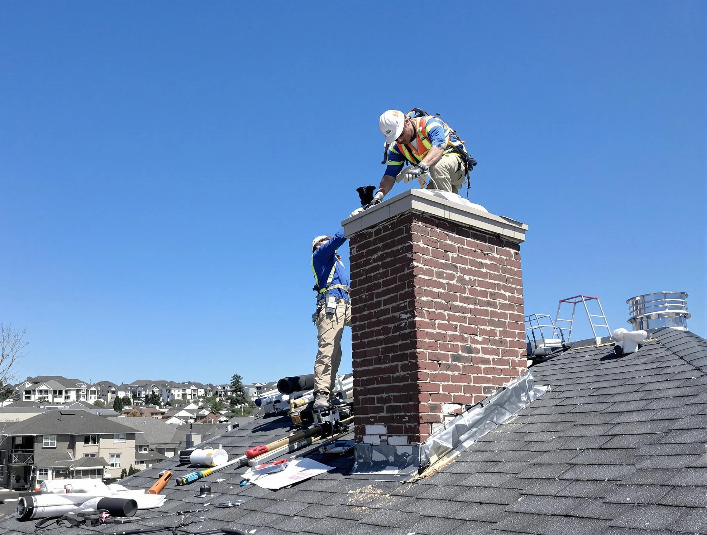 Norman Chimney Sweep repairing a chimney crown in Norman, OK