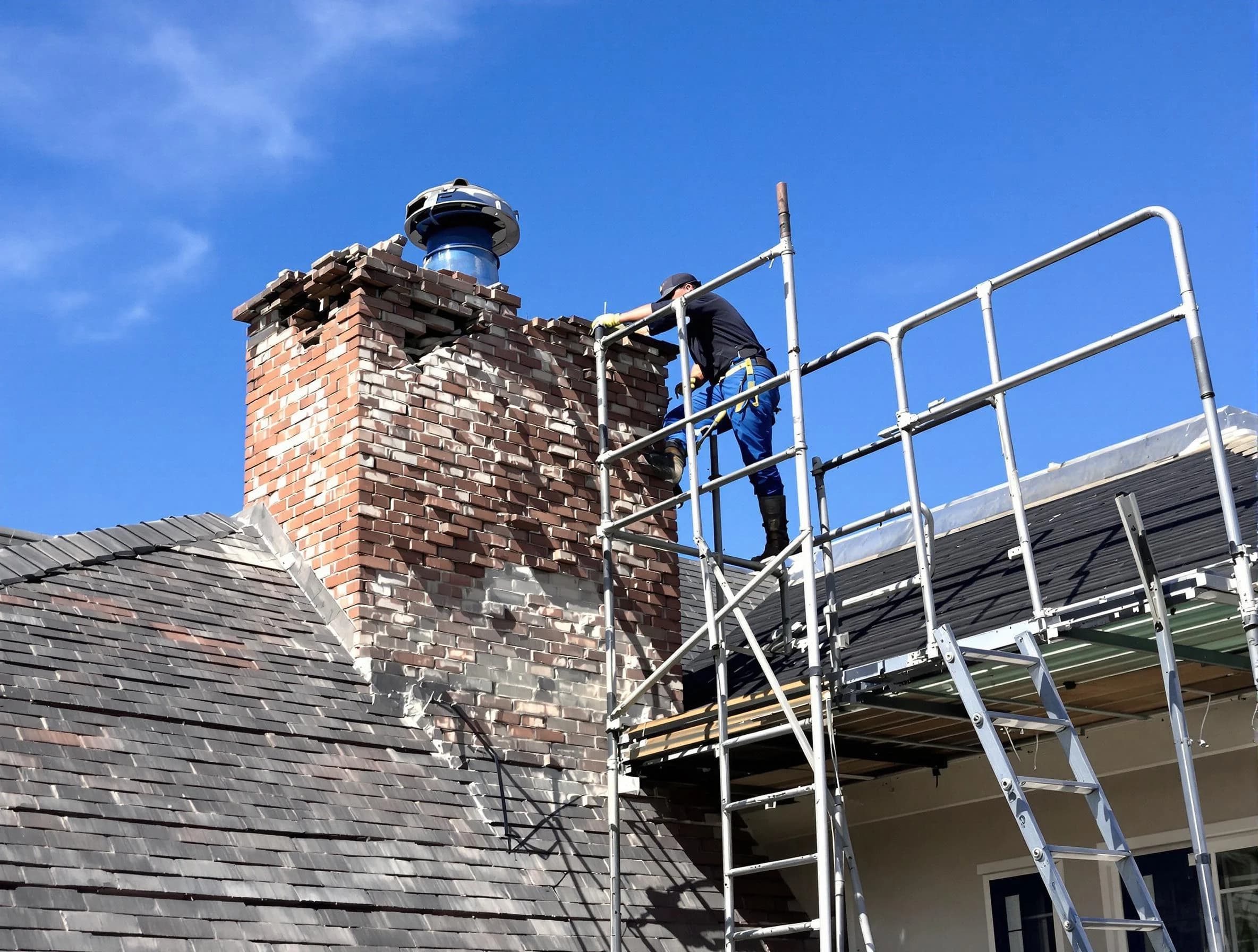 Rebuilding a chimney structure by Norman Chimney Sweep in Norman, OK