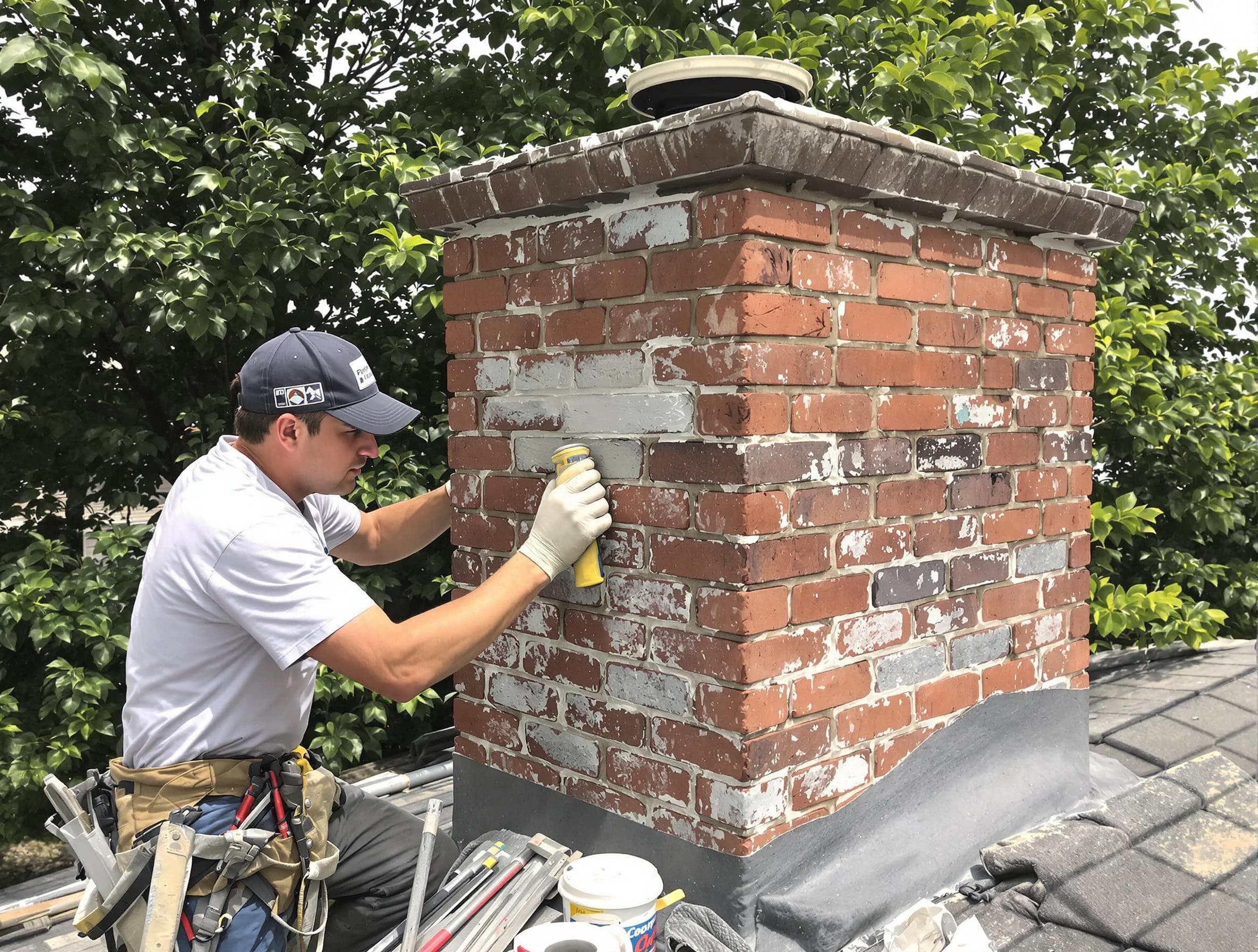 Norman Chimney Sweep restoring an aging chimney in Norman, OK