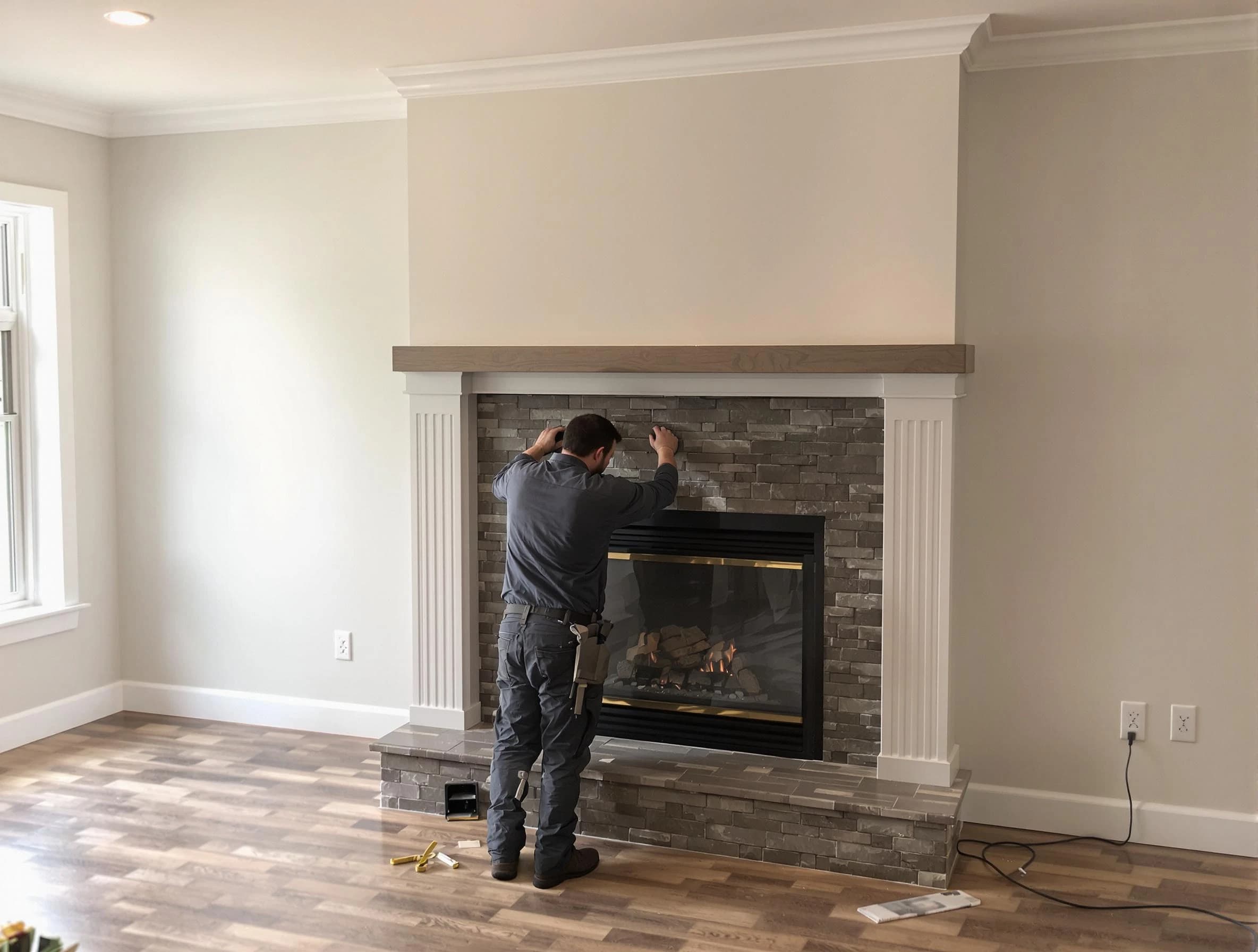 Norman Chimney Sweep finishing a custom fireplace install in Norman, OK