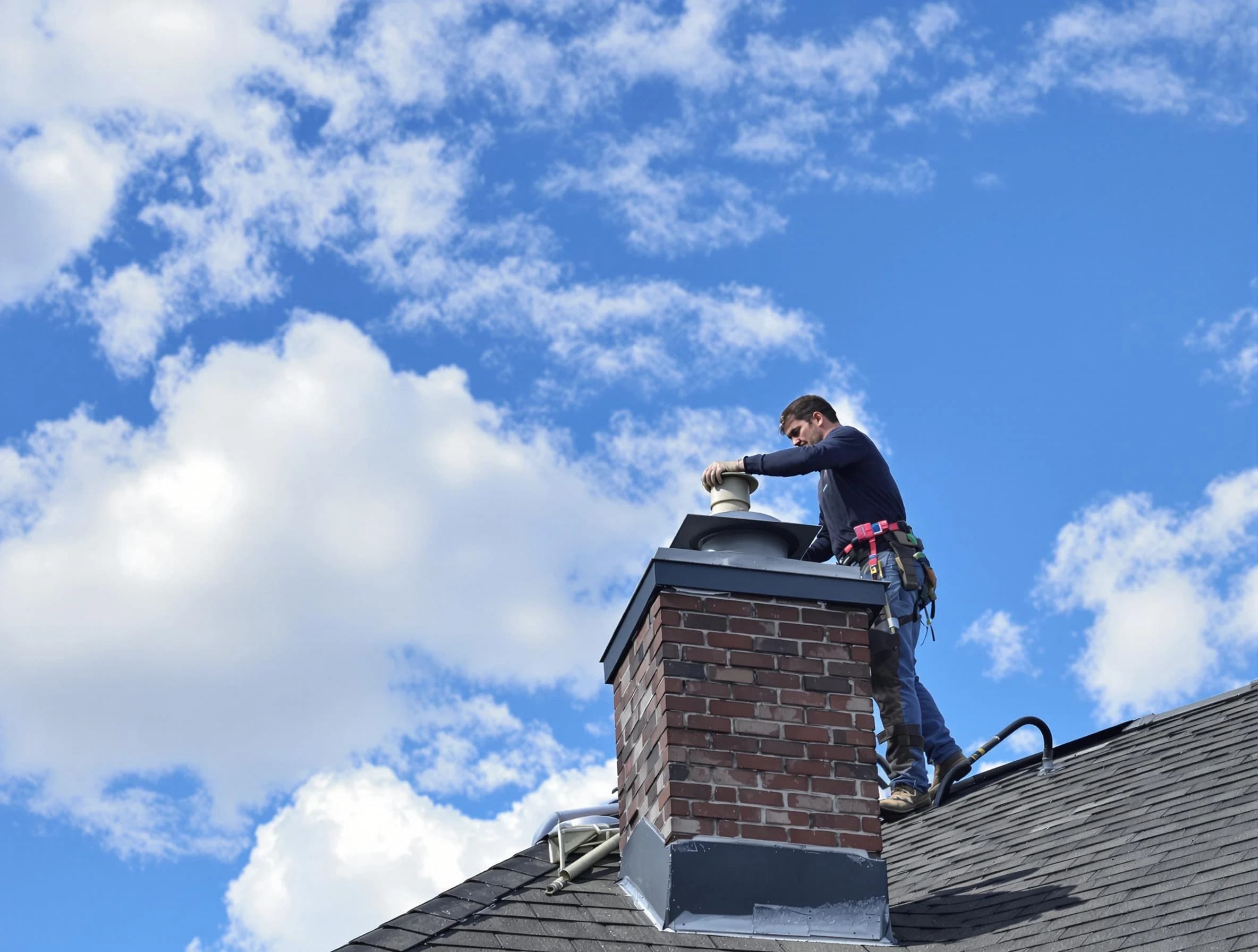 Norman Chimney Sweep installing a sturdy chimney cap in Norman, OK