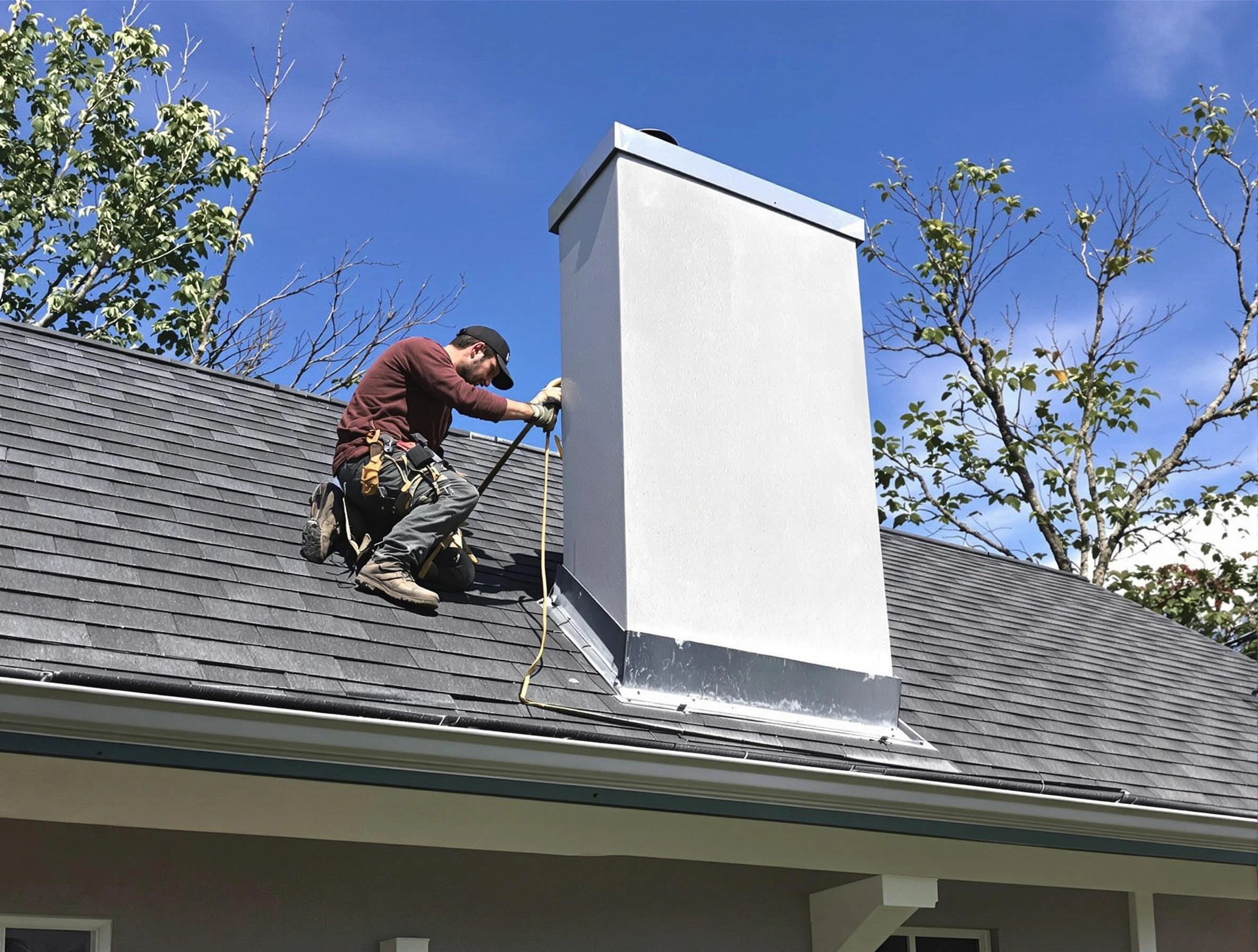 Norman Chimney Sweep team member finishing chimney construction in Norman, OK