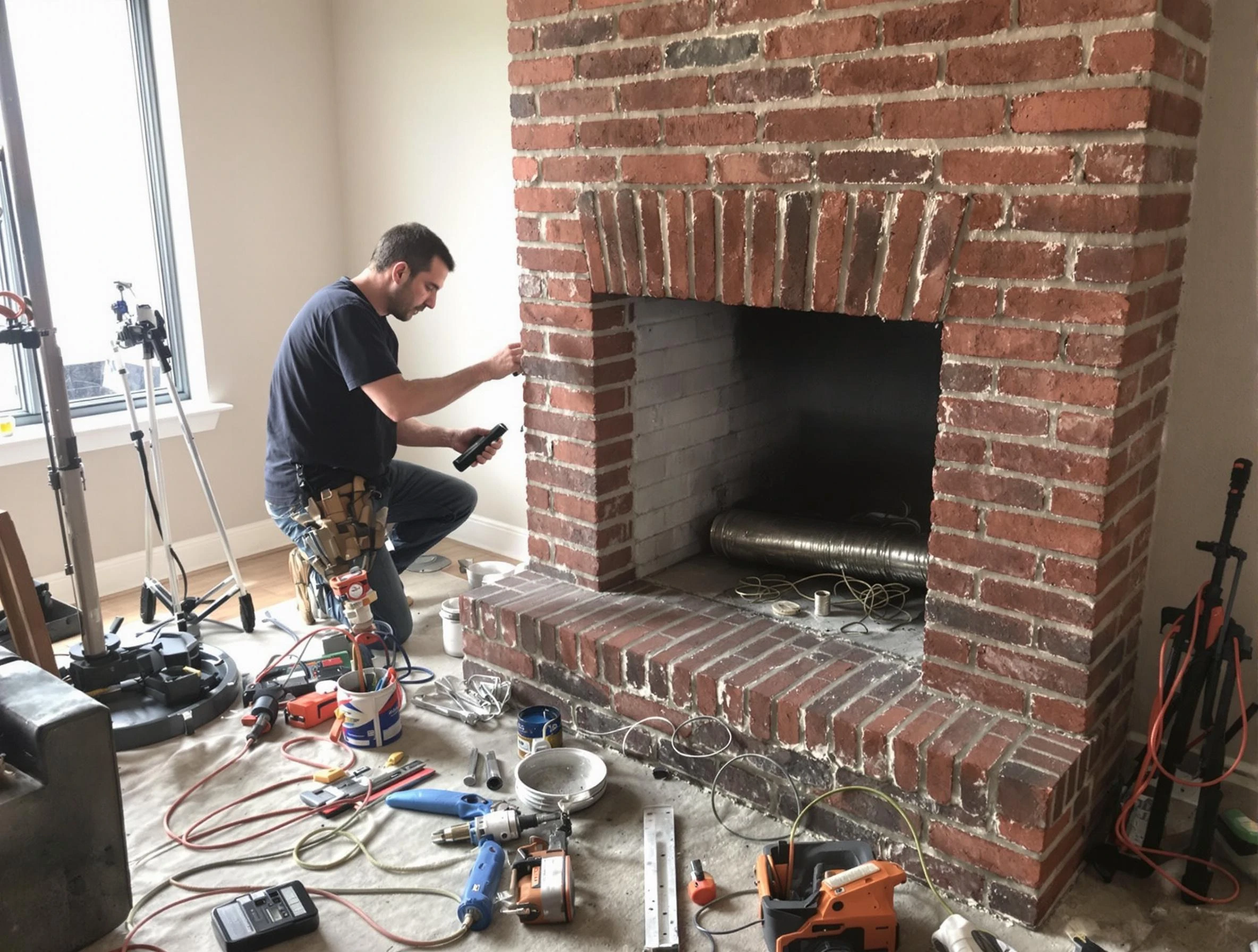Norman Chimney Sweep specialist finalizing chimney liner service in Norman, OK